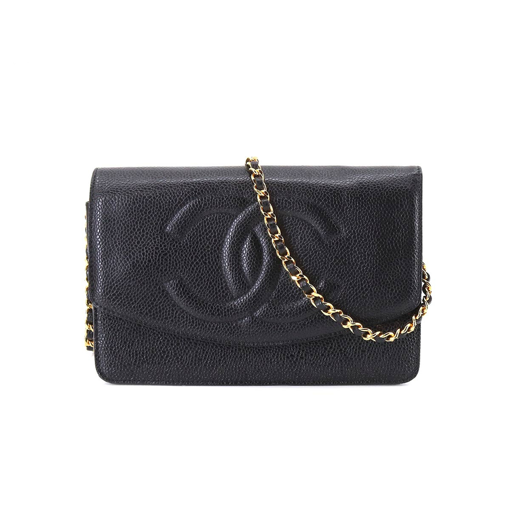 Chanel Cocomark Chain Wallet Long Wallet Caviar Skin Black